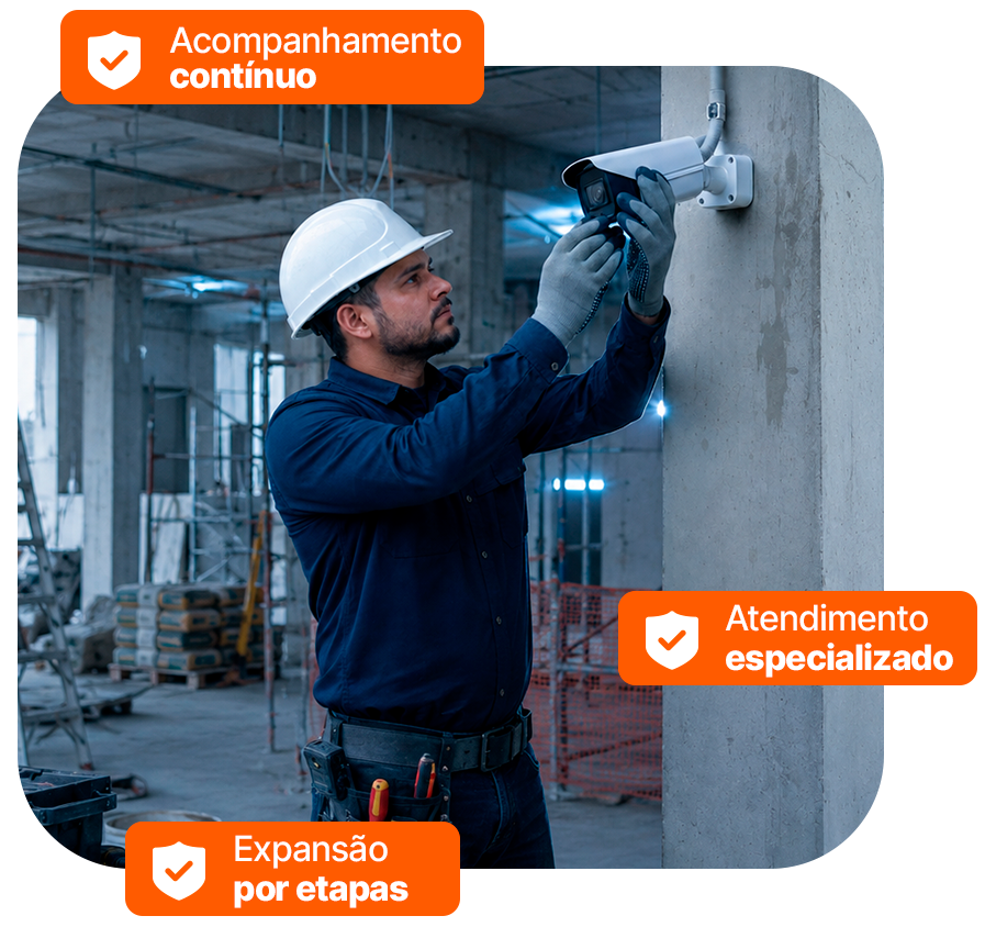 Acompanhamento técnico de segurança eletrônica em obra de construtora