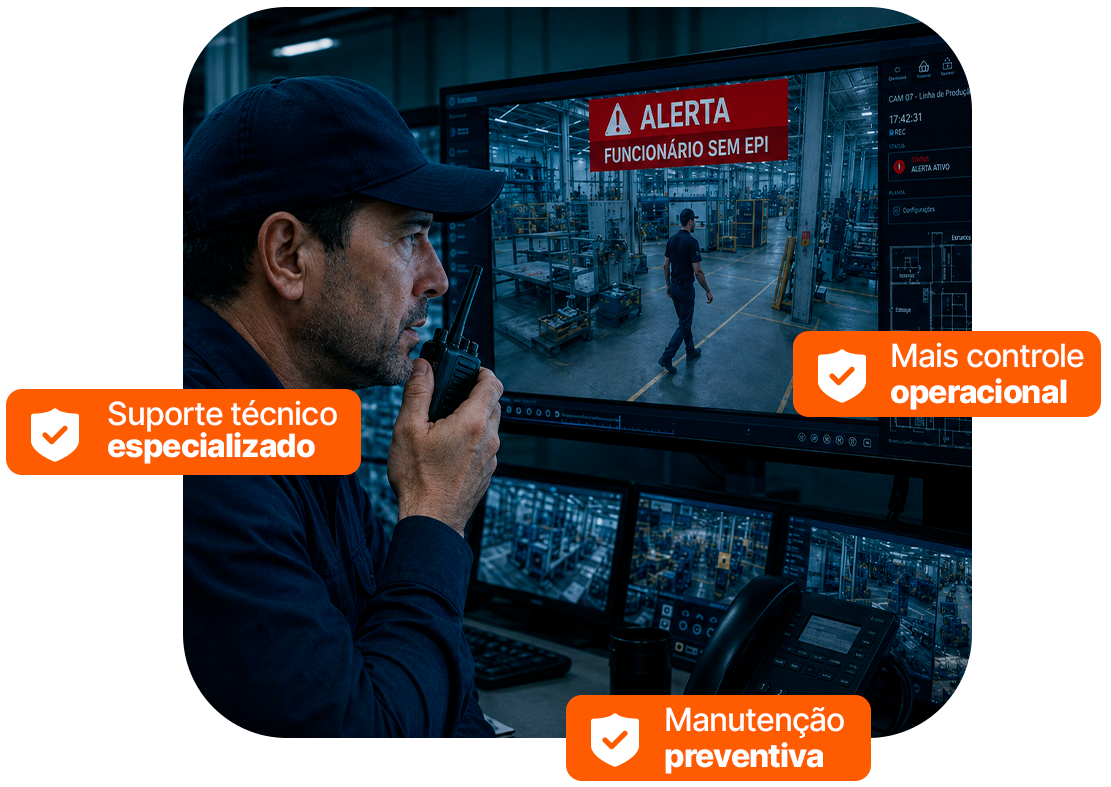Acompanhamento técnico de segurança eletrônica em indústria e empresa